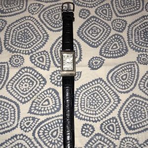 Women’s Silver Watch with Black Leather Band